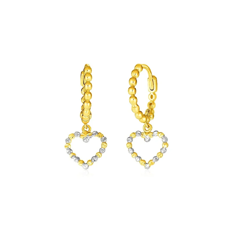 Detachable Drop Earrings with Charms -LOVCIA Luxury 14k Two-Tone Gold Hoop Earrings with Textured Hearts