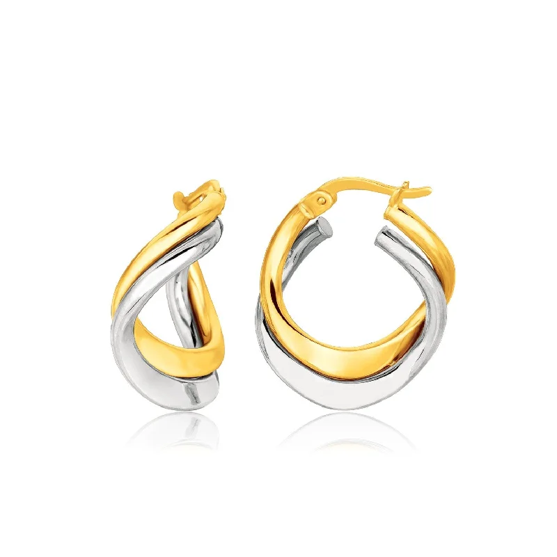 Retro Drop Earrings for Nostalgia -LOVCIA Luxury Glamorous 14k Gold Two-Tone Twist Hoop Earrings with Snap Lock Backing