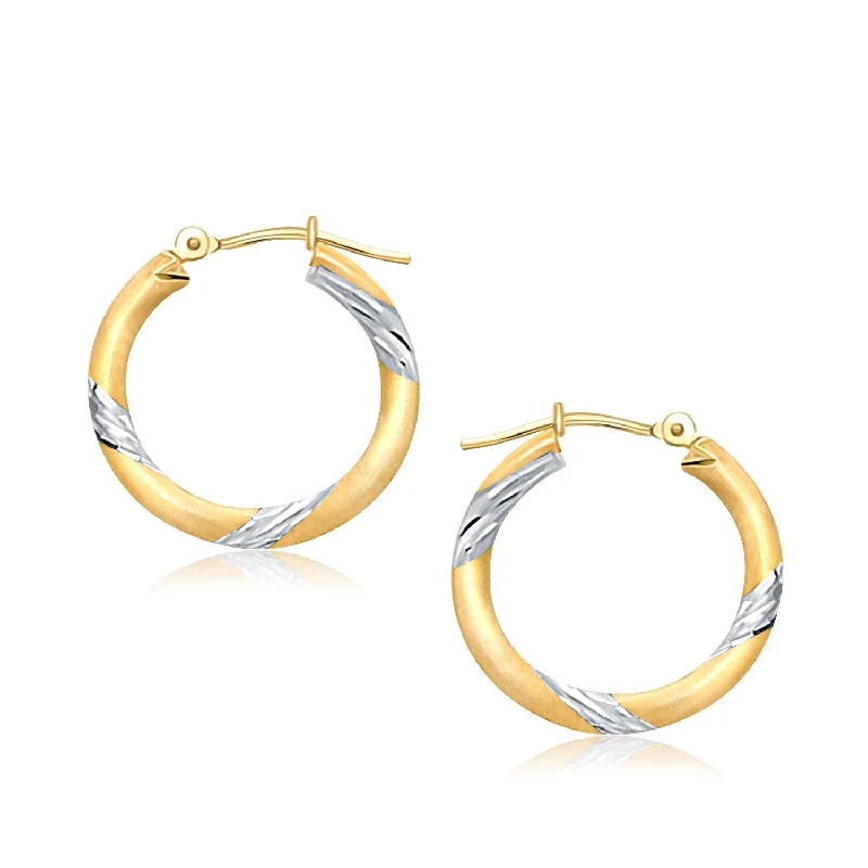 Drop Earrings with Matte Finish -LOVCIA Luxury Radiant 14K Two-Tone Gold Hoop Earrings with Snap Lock (20mm)