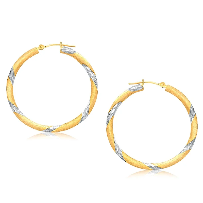 Contemporary Drop Earrings for Fashion -LOVCIA Luxury Glamorous 14k Two-Tone Gold Polished Hoop Earrings with Snap Lock (30mm)