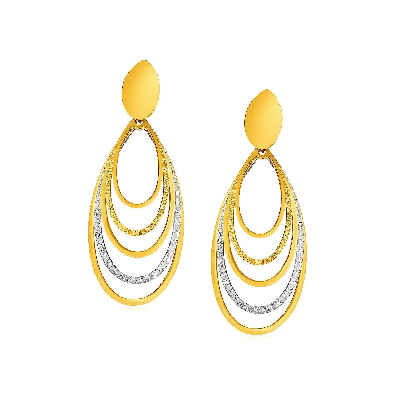 Drop Earrings with Hammered Finish -LOVCIA Luxury Radiant 14k Gold Two-Tone Oval Earrings with Pushback Clasps