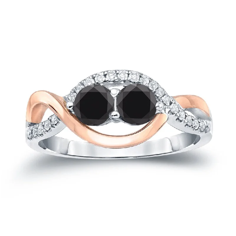 Engagement rings with rose quartz for romance -14k Two-Tone Rose Gold 1ct TDW Infinity 2-Stone Black Diamond Ring by Auriya