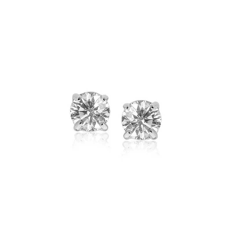 Push Back Drop Earrings for Convenience -LOVCIA Luxury 14k White Gold 4mm Round Cubic Zirconia Stud Earrings with Push Back