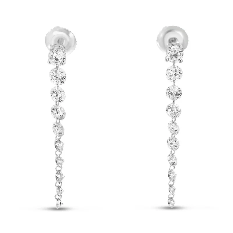 Drop Earrings with Enamel Coating -14K White Gold Dashing Diamond Stud with 10 Pierced Diamond Dangle Earrings