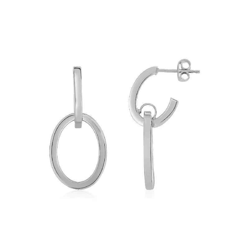 Maximalist Drop Earrings for Bling -LOVCIA Luxury Glamorous 14K White Gold Drop Hoop Earrings with Interlocking Design