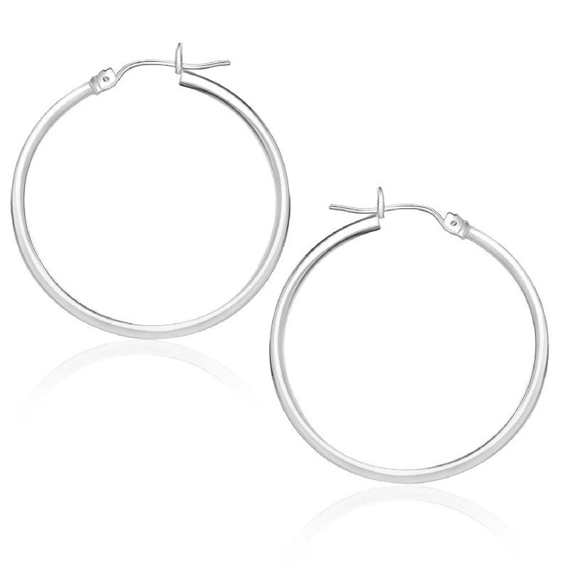 Drop Earrings with Abstract Designs -LOVCIA Luxury Elegant 14K White Gold Classic Hoop Earrings with Snap Lock (25mm)