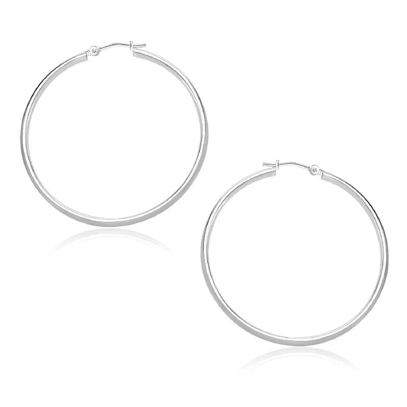 Waterproof Drop Earrings for Outdoor -LOVCIA Luxury Classic 14K White Gold Hoop Earrings with Snap Lock Backing (30mm Diameter)