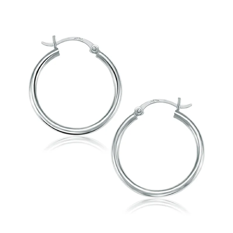 Drop Earrings for Anniversary -LOVCIA Luxury Dazzling 14k White Gold Hoop Earrings with Snap Lock (25mm)