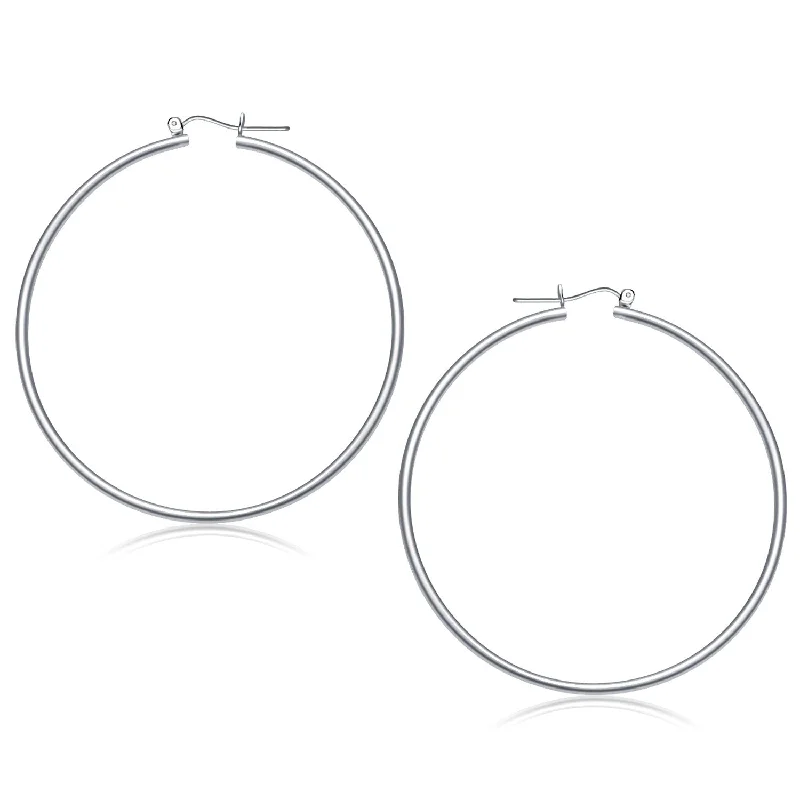 Drop Earrings for Christmas Party -LOVCIA Luxury Dazzling 14k White Gold 60mm Hoop Earrings with Snap Lock Closure