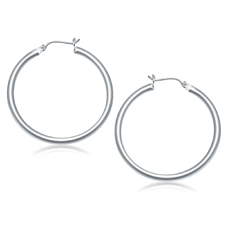 Leverback Drop Earrings for Comfort -LOVCIA Luxury 14k White Gold Classic 40mm Hoop Earrings with Snap Lock Closure