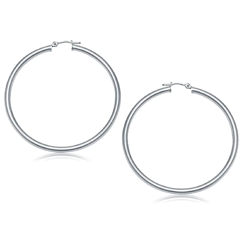 Heavy Duty Drop Earrings for Durability -LOVCIA Luxury Classic 14K White Gold Large Hoop Earrings with Snap Lock Closure (50mm)