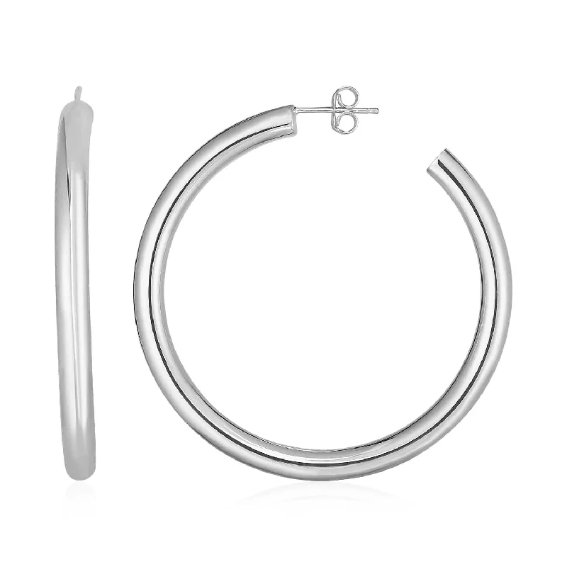 Nickel Free Drop Earrings for Safety -LOVCIA Luxury Classic 14k White Gold Hoop Earrings with Pushback Clasps (40mm)