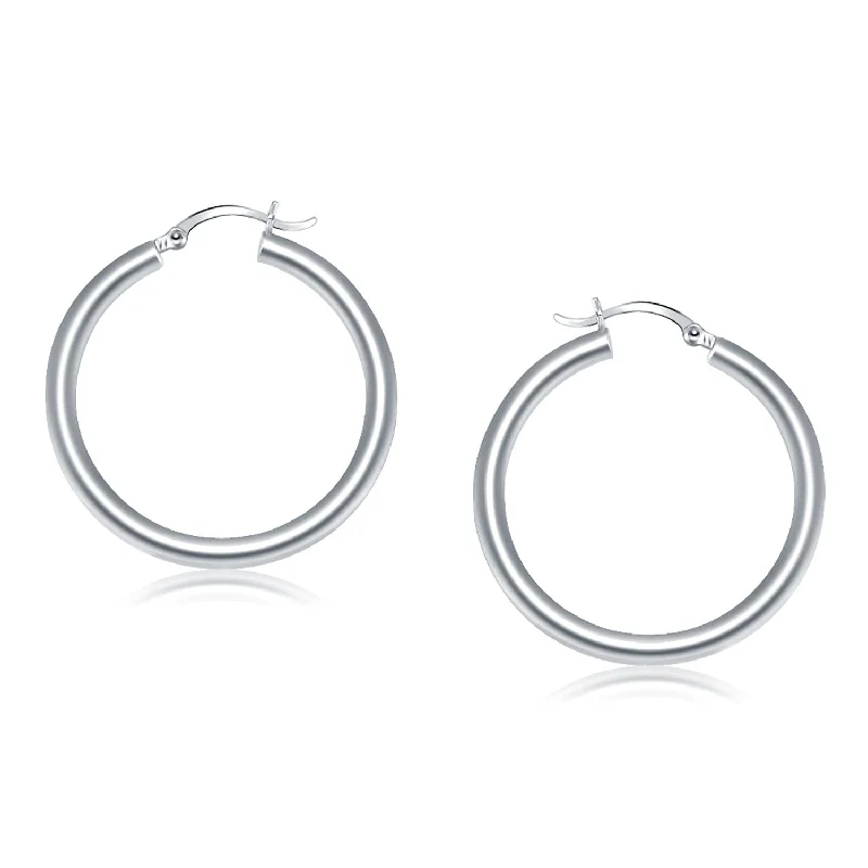 Tarnish Resistant Drop Earrings for Longevity -LOVCIA Luxury Classic 14K White Gold Hoop Earrings with Snap Lock (40mm)