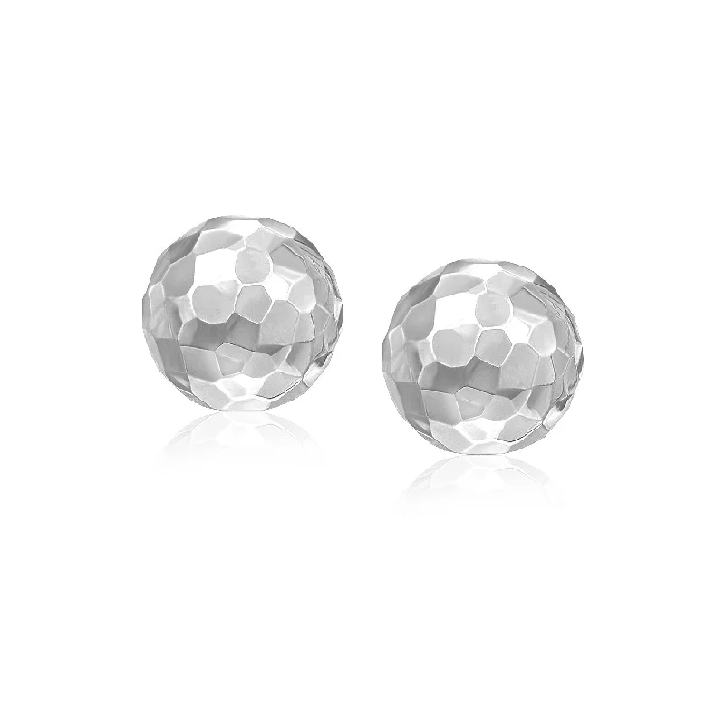 Beaded Drop Earrings for Party -LOVCIA Luxury 14k White Gold Faceted Round Stud Earrings with Push Back (7mm)