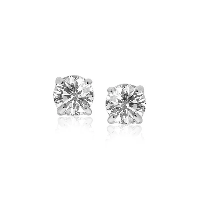 Drop Earrings for Birthday Celebration -LOVCIA Luxury Dazzling 14K White Gold Stud Earrings with 6mm Round Cubic Zirconia