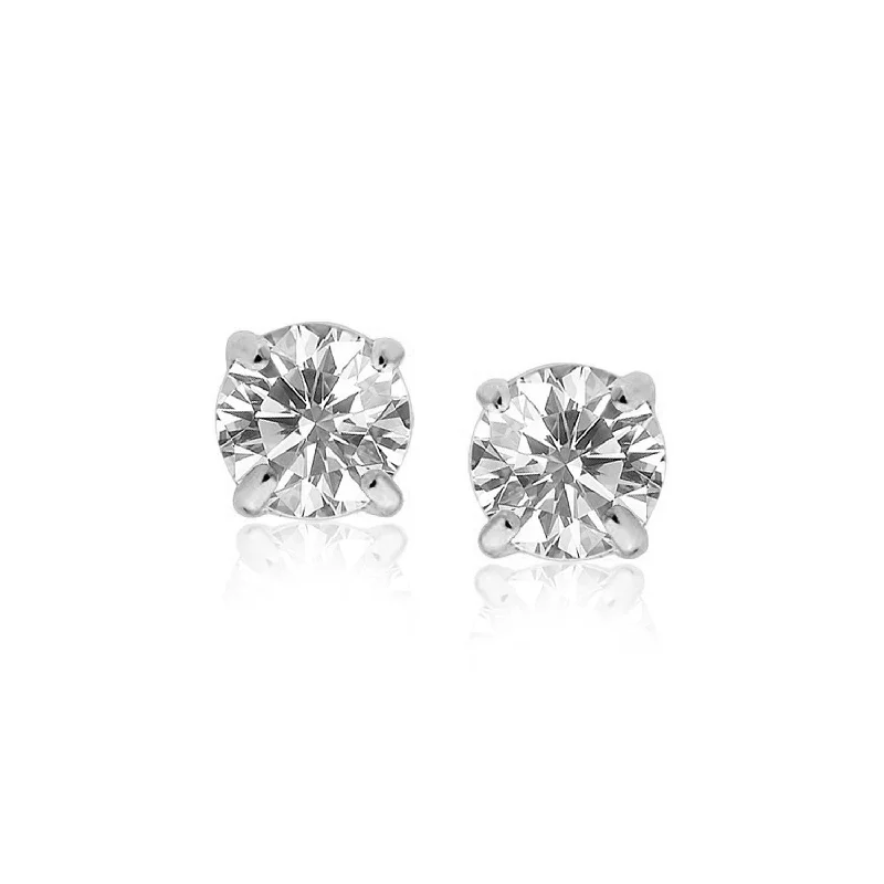 Silver Drop Earrings for Men -LOVCIA Luxury Exquisite 14k White Gold Stud Earrings with 7mm Round Cubic Zirconia