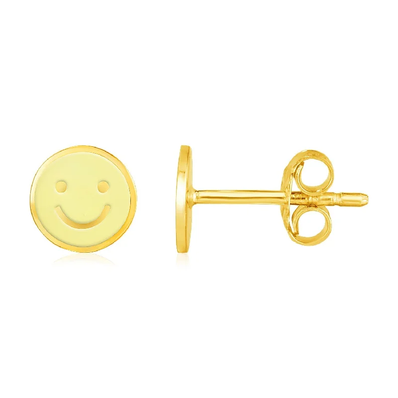 Silver Drop Earrings for Men -LOVCIA Luxury Cheerful 14k Gold Smiley Face Stud Earrings with Yellow Enamel