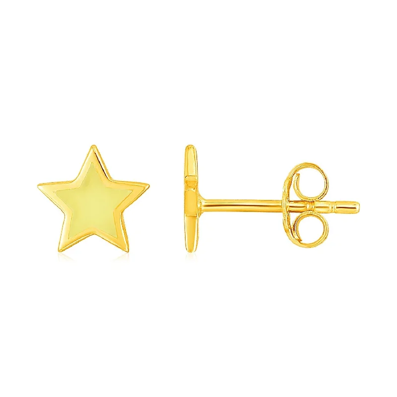 Drop Earrings for Beach Outfit -LOVCIA Luxury 14k Yellow Gold Star Stud Earrings with Yellow Enamel Detailing