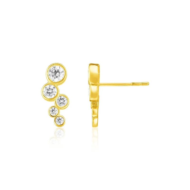 Drop Earrings for Bridesmaids Look -LOVCIA Luxury 14k Yellow Gold Ear Climber Earrings with Round Cubic Zirconias