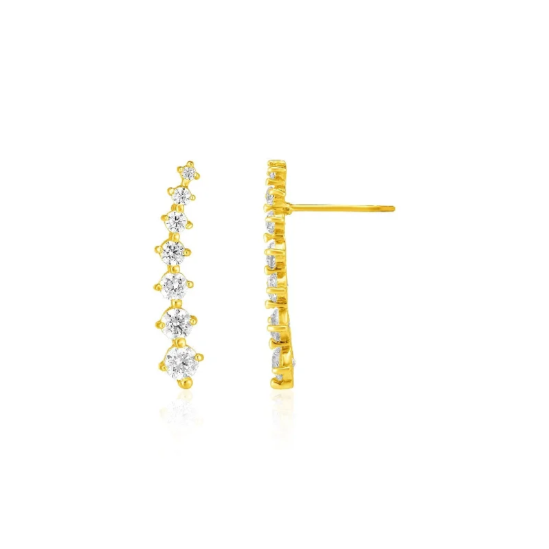 African Drop Earrings with Culture -LOVCIA Luxury Glamorous 14k Yellow Gold Ear Climbers with Sparkling Cubic Zirconia Stones