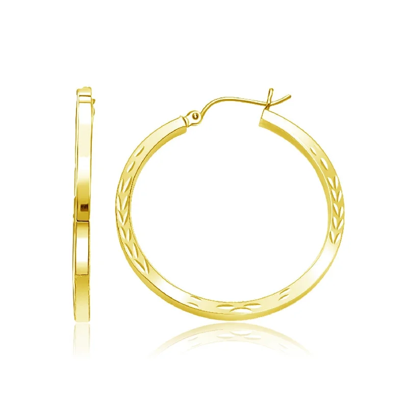 Drop Earrings for Wedding Ceremony -LOVCIA Luxury 14k Yellow Gold Diamond-Cut 35mm Hoop Earrings with Snap Lock Backing