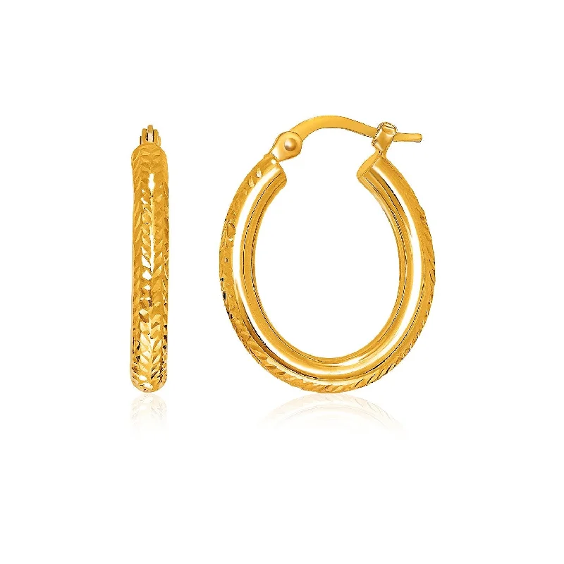 Drop Earrings for Christmas Party -LOVCIA Luxury 14k Yellow Gold Hammered Oval Hoop Earrings with Snap Clasp