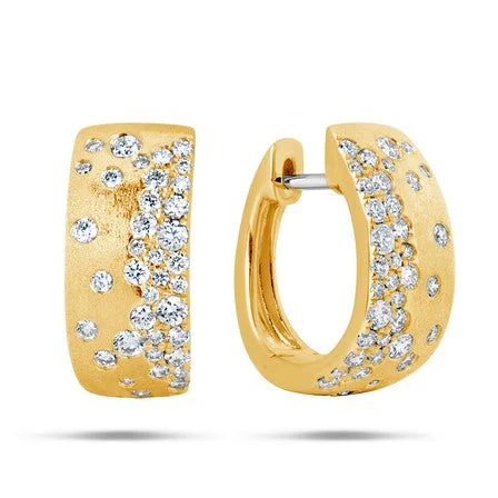 Drop Earrings with Polished Shine -14k Yellow Gold Diamond Huggie Earrings with Satin Finish