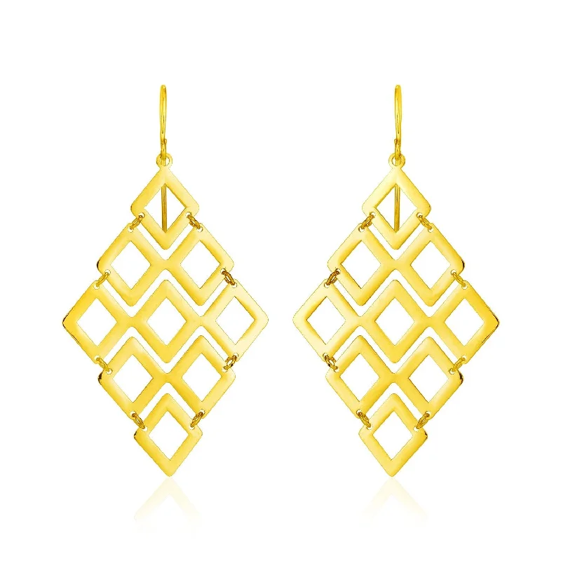 Hypoallergenic Drop Earrings for Sensitive -LOVCIA Luxury Glamorous 14k Yellow Gold Earrings with Polished Open Diamond Designs