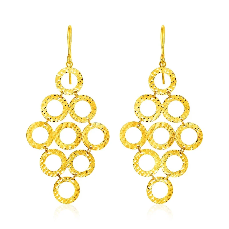 Square Drop Earrings for Modern -LOVCIA Luxury Exquisite 14k Yellow Gold Swinging Circle Earrings with Texture Design