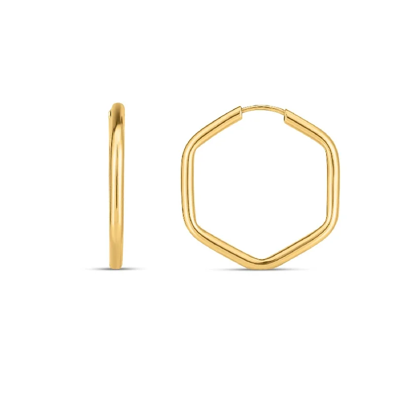 Drop Earrings for Anniversary -LOVCIA Luxury 14k Yellow Gold Hexagonal Hoop Earrings with Endless Closure