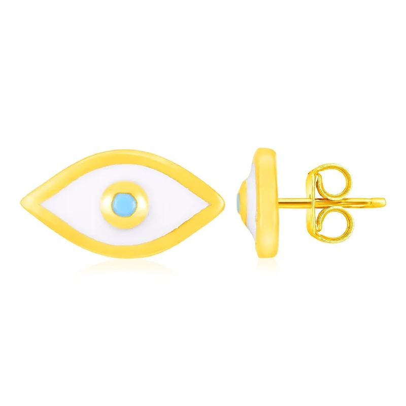 Diamond Drop Earrings for Luxury -LOVCIA Luxury Enchanting 14K Yellow Gold Evil Eye Stud Earrings with Blue and White Enamel