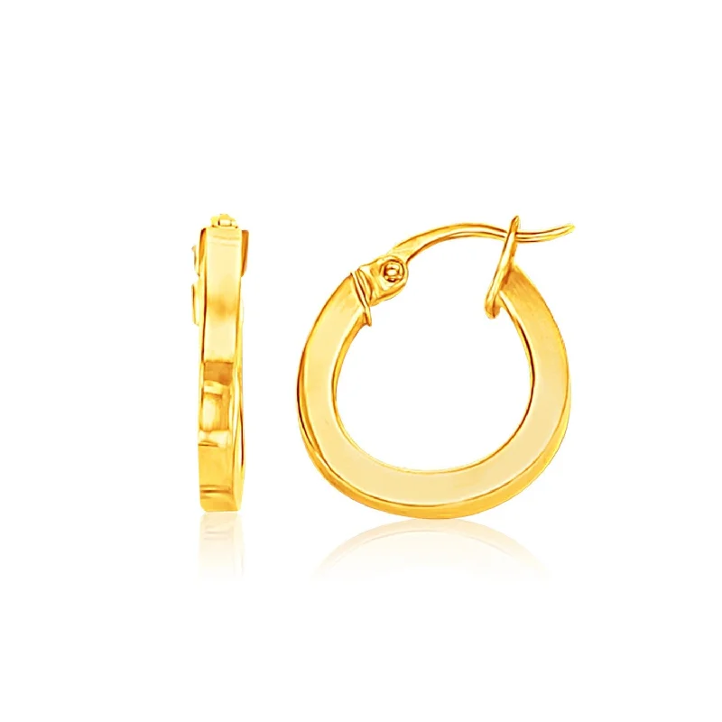 Drop Earrings with Matte Finish -LOVCIA Luxury 14k Yellow Gold Classic Flat Hoop Earrings with Omega Back (10mm)