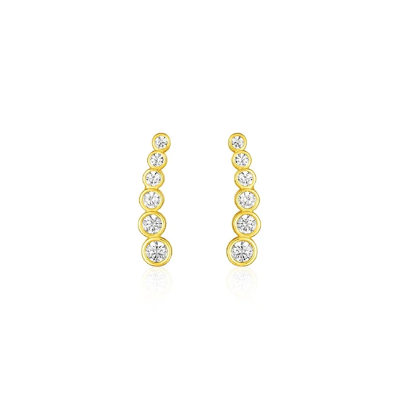 Large Drop Earrings for Statement -LOVCIA Luxury Exquisite 14k Yellow Gold Ear Climber Earrings with Sparkling Cubic Zirconias