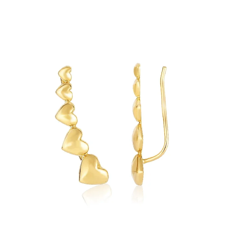 Screw Back Drop Earrings for Security -LOVCIA Luxury Classic 14k Yellow Gold Heart Climber Earrings with Graduated Design