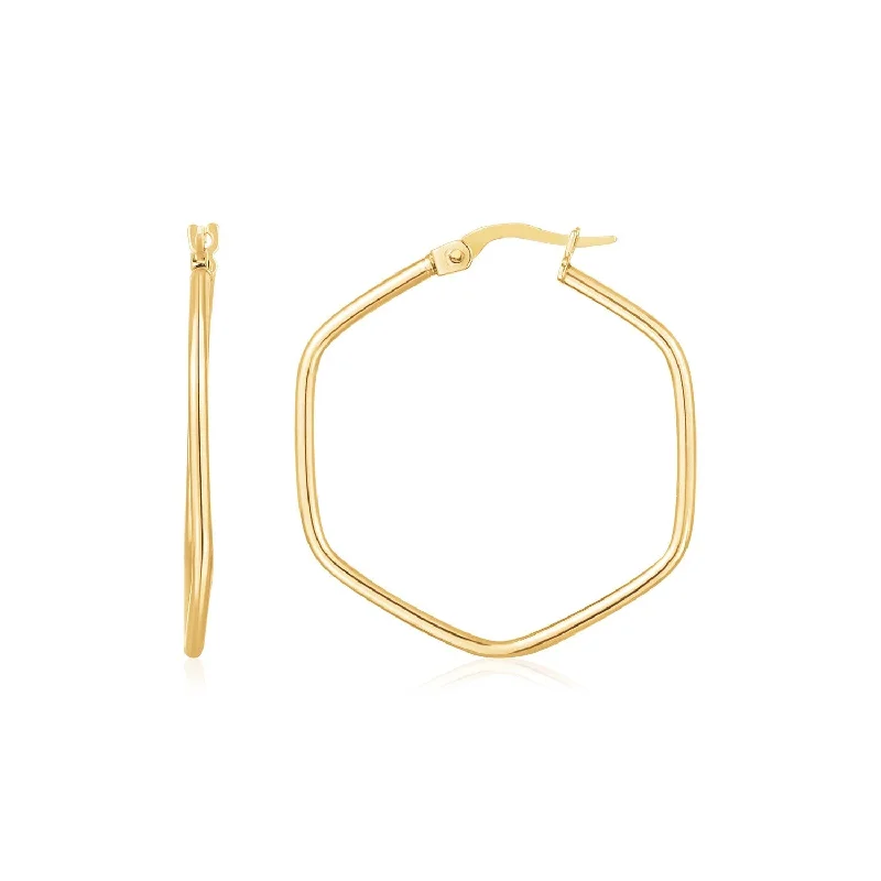 Drop Earrings for Graduation Day -LOVCIA Luxury 14K Yellow Gold Geometric Hoop Earrings with Rounded Edges