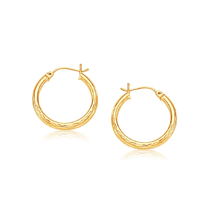 Leverback Drop Earrings for Comfort -LOVCIA Luxury Classic 14K Yellow Gold Hoop Earrings with Dazzling Diamond-Cut Texture (25mm)