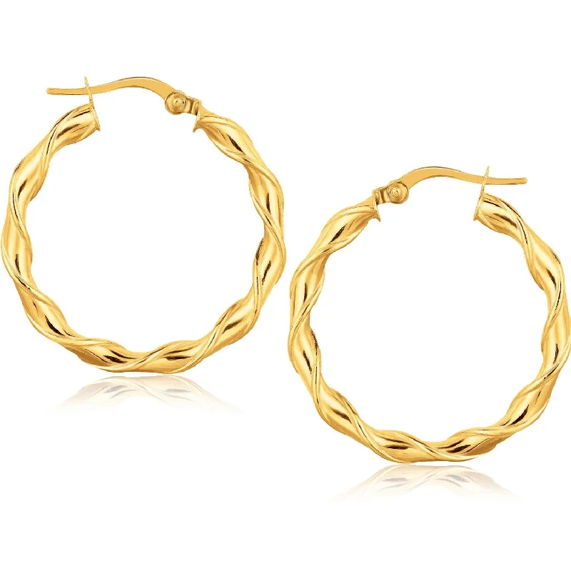 Drop Earrings for Casual Outfit -LOVCIA Luxury Twist Design 14k Yellow Gold 25mm Hoop Earrings with Snap Lock