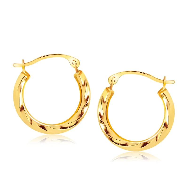 Drop Earrings for Shopping Trip -LOVCIA Luxury Dazzling 14k Yellow Gold Textured Hoops with Snap Lock Closure