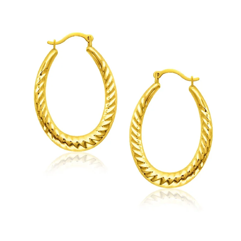 Drop Earrings with Filigree Work -LOVCIA Luxury Classic 14k Yellow Gold Oval Hoop Earrings with Snap Lock