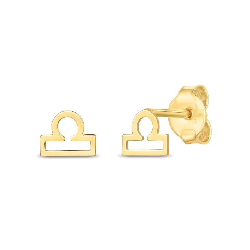 Magnetic Closure Drop Earrings for Easy -LOVCIA Luxury Libra Zodiac 14k Yellow Gold Stud Earrings with Push Back Closure