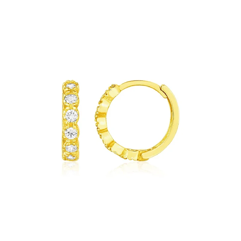 Screw Back Drop Earrings for Security -LOVCIA Luxury Petite 14k Gold Hoop Earrings with Sparkling Cubic Zirconia Accents