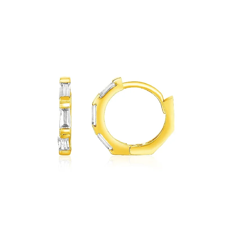 Beaded Drop Earrings for Party -LOVCIA Luxury Petite Octagonal Hoop Earrings in 14k Yellow Gold with Sparkling Cubic Zirconias