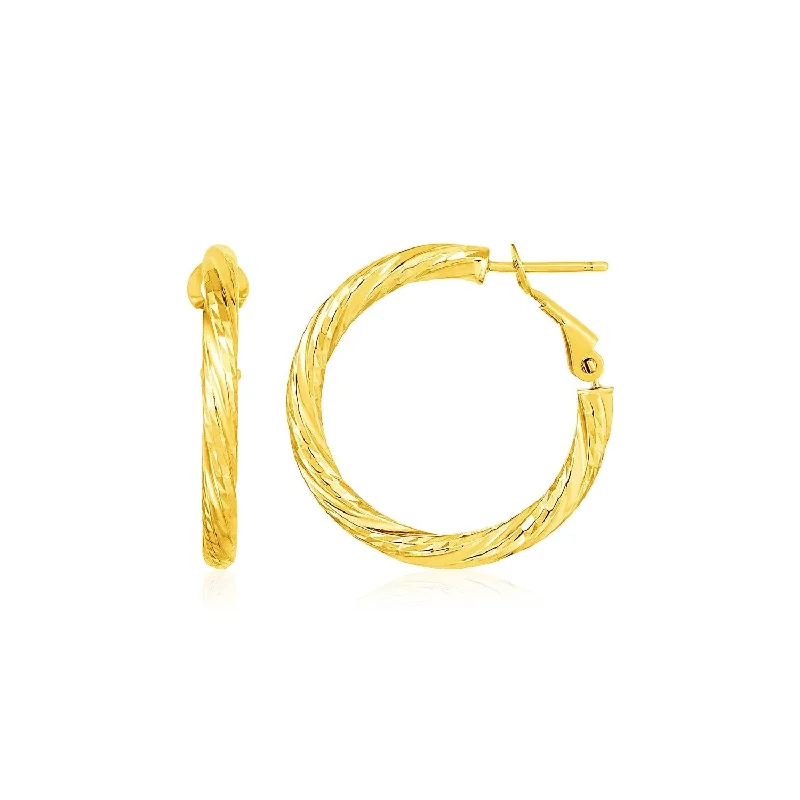 Studded Drop Earrings with Gemstones -LOVCIA Luxury Petite 14k Yellow Gold Twisted Hoop Earrings with Snap Clasps (15mm)