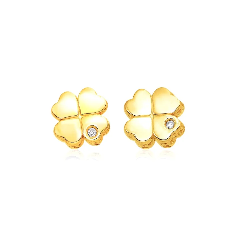 Drop Earrings for Prom Night -LOVCIA Luxury 14k Yellow Gold Four Leaf Clover Earrings with Diamond Accents (7mm)