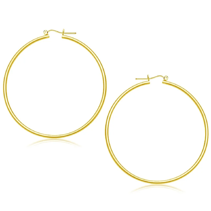 Drop Earrings with Leaf Motifs -LOVCIA Luxury Elegant 14K Yellow Gold 55mm Polished Hoop Earrings with Snap Lock