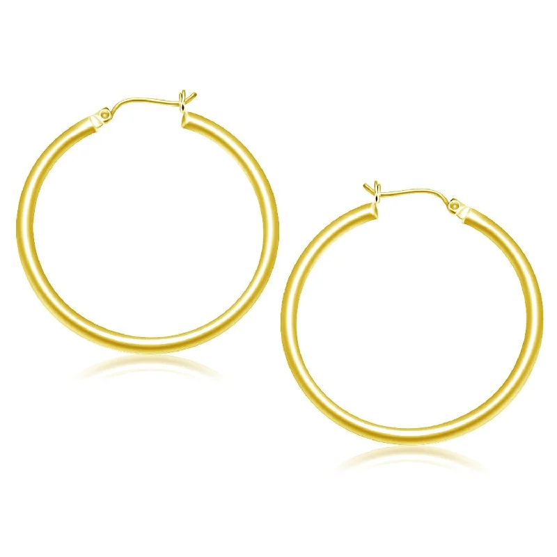 Drop Earrings with Floral Motifs -LOVCIA Luxury Elegant 14k Yellow Gold 40mm Polished Hoop Earrings with Snap Lock Closure