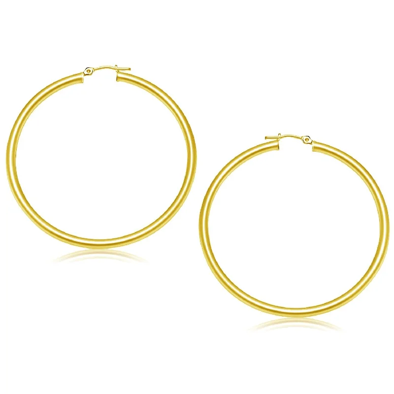 Drop Earrings with Textured Surface -LOVCIA Luxury 14k Yellow Gold Classic Polished Hoop Earrings with Snap Lock (50mm)