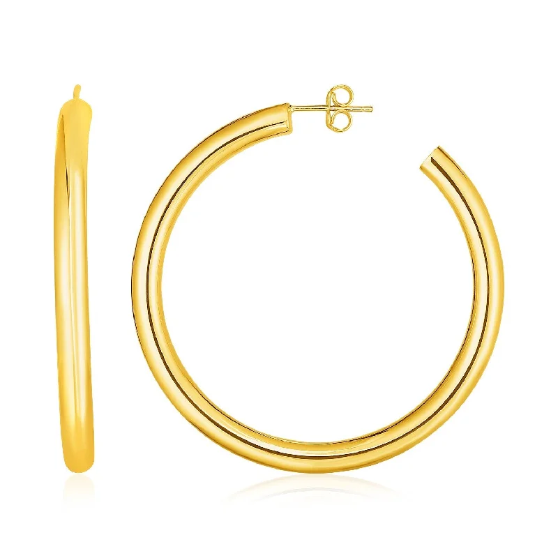 Beaded Drop Earrings for Party -LOVCIA Luxury Classic 14k Yellow Gold Hoop Earrings with Pushback Clasp (4mm x 40mm)