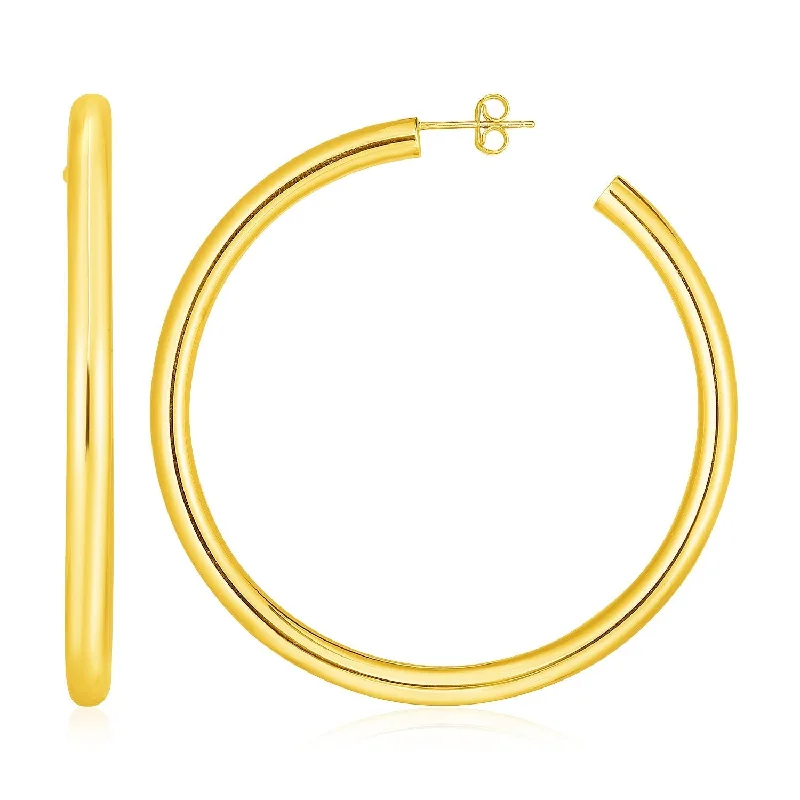 Drop Earrings with Debossed Designs -LOVCIA Luxury Classic 14k Yellow Gold Wide Hoop Earrings with Pushback Clasp (50mm Diameter)