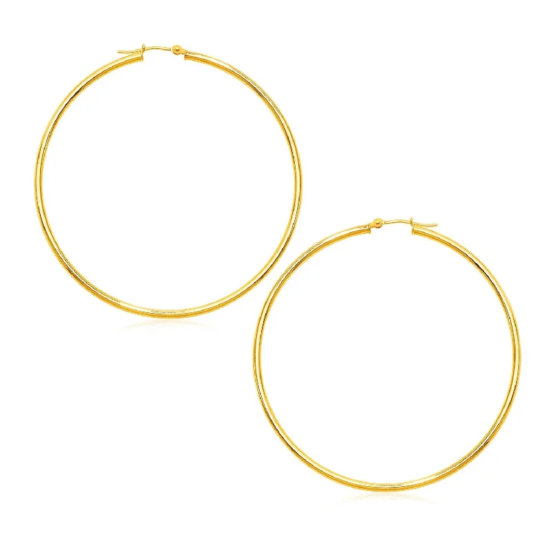 Drop Earrings with Wave Designs -LOVCIA Luxury Bold 14K Yellow Gold Large Hoop Earrings with Hinged Clasps (60mm)